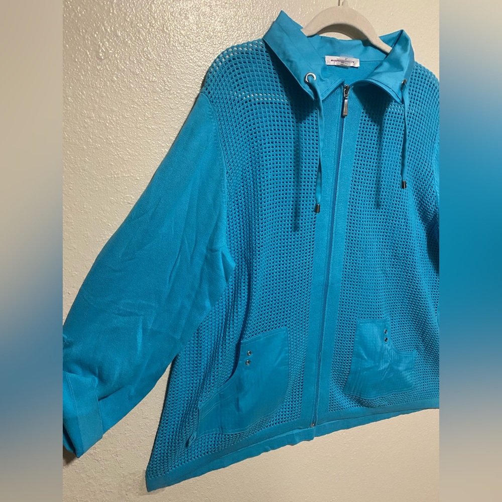 Allison Daley Blue Semi-Sheer Mesh Zip Jacket | Lightweight Mock Neck XL - Picture 4 of 5